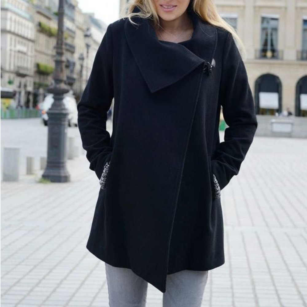 Seraphine black wool & cashmere maternity coat